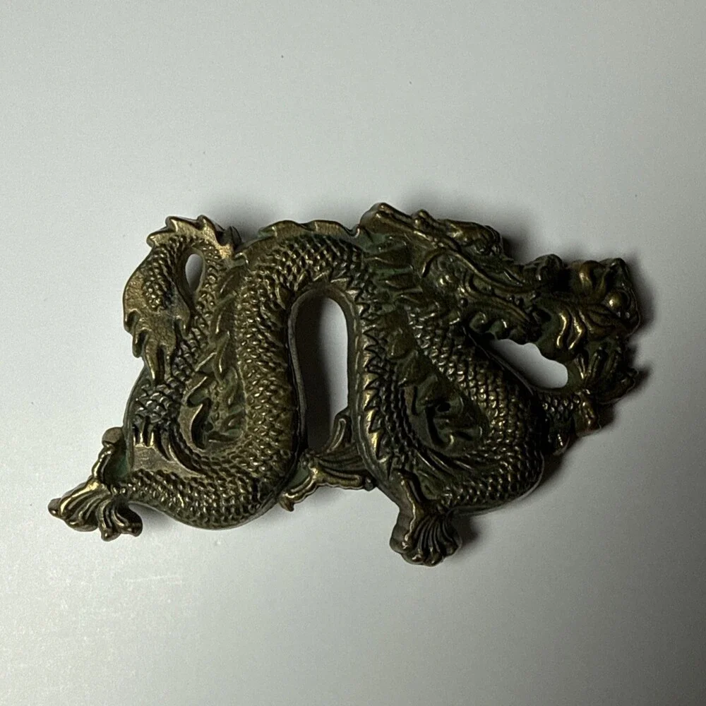 Vintage 1981 Baron Buckles Solid Brass Chinese Dragon Belt Buckle